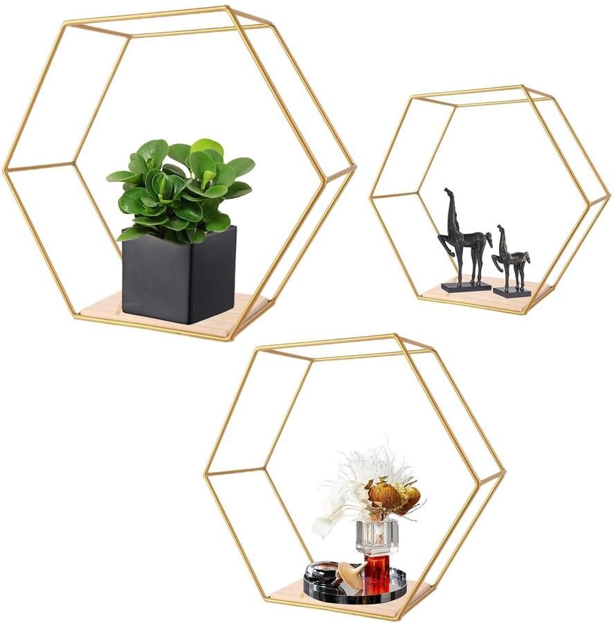 Zwevend wandrek zeshoekig design 3 stuks metaal