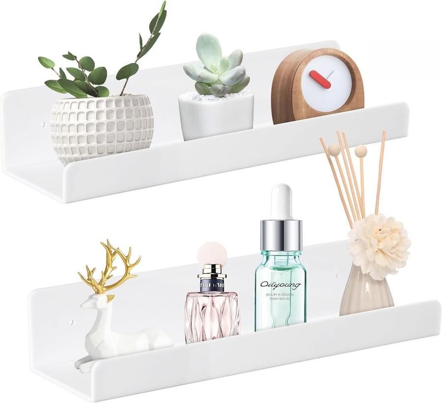 Zwevend Wandrek zonder Boren Multifunctioneel Rek voor Badkamer Keuken en Woonkamer (Set van 2 38 x 11 x 8 cm)