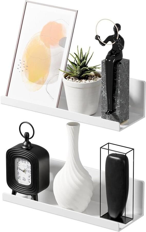 Zwevend wandrek zonder boren Stabiel en decoratief wandplank set van 2 stuks in wit Ideaal voor keuken badkamer woonkamer en slaapkamer