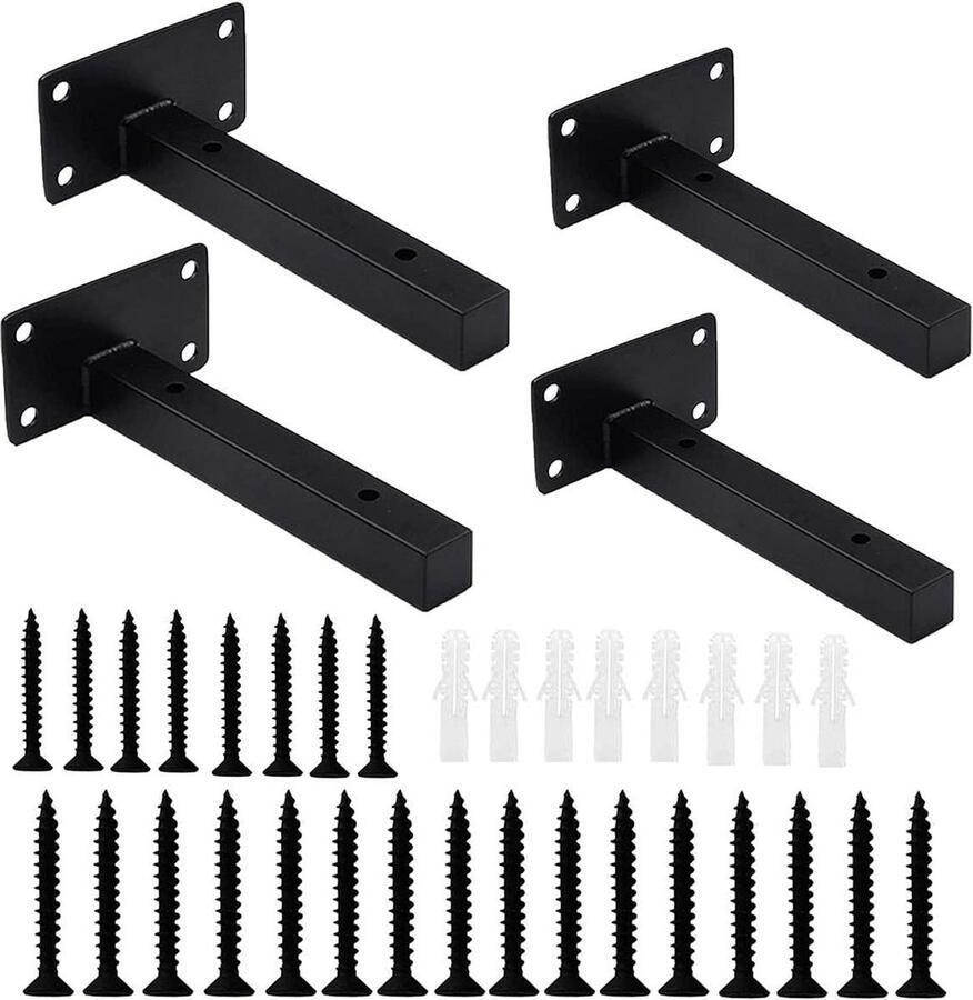 Zwevende 4-delige Ijzeren Plankbeugels Ondersteunt Muurplanken Verborgen Hardware-beugel met Schroeven Qiundar Zwarte Rekken