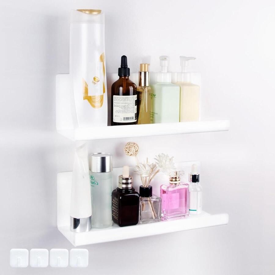 Zwevende Acryl Planken voor Muur Set van 2 Zwevende Boekenplanken Geen Boor Display Foto Planken Muur Opslag Planken voor Badkamer Keuken Woonkamer