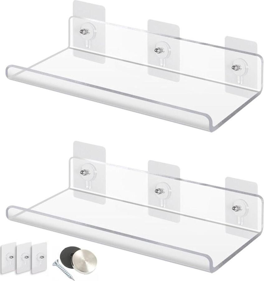 Zwevende Acryl Wandplanken 2 Stuks Heldere U-vorm Hangrek Planken Galerieboard voor Muur Boekenkast Woonkamer Slaapkamer Badkamer