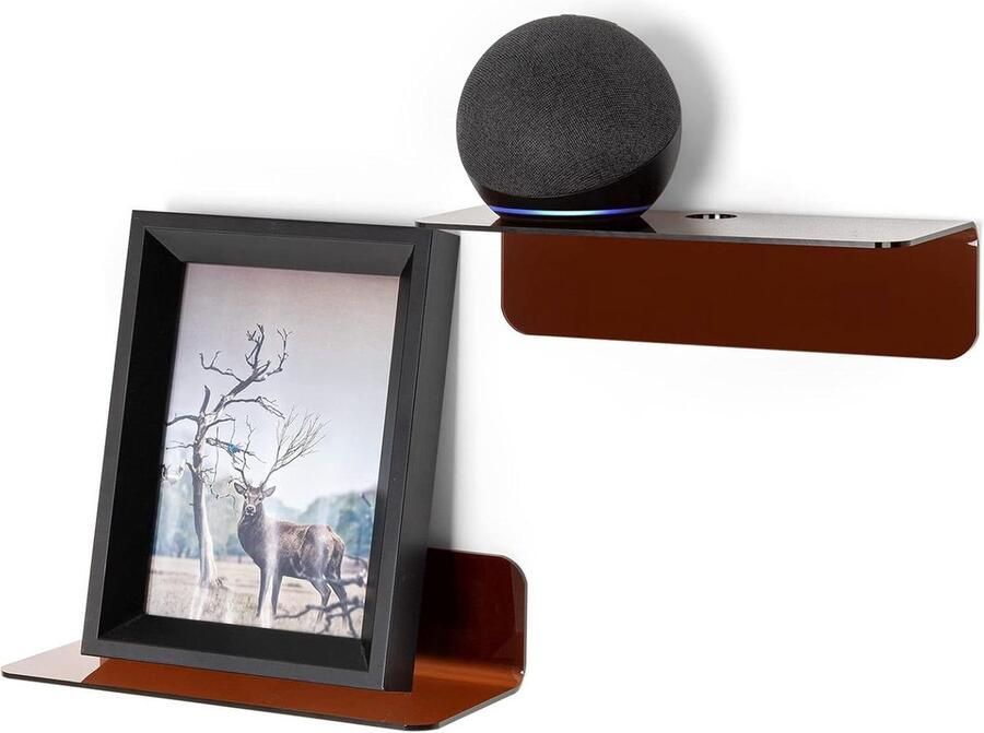 Zwevende Acryl Wandplanken Set 2 Stuks Kleine Plankjes voor Slaapkamer Badkamer Geen Boor Kabelclips 20 cm Bruin