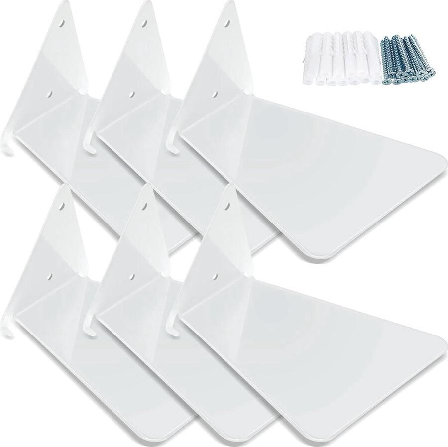 Zwevende Boekenkast Driehoekig Multifunctioneel 6 Stuks Wit IJzer