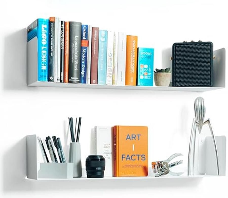 Zwevende Boekenkast en Wandplank Witte Metalen Houder voor Woonkamer Slaapkamer en Badkamer