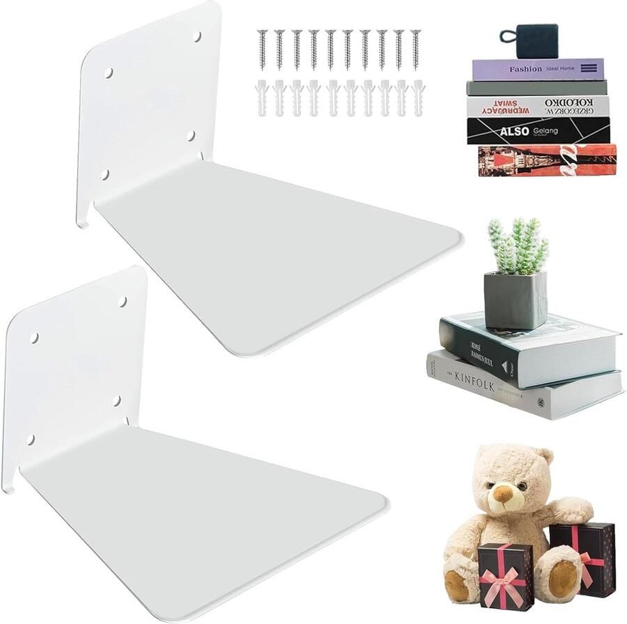 Zwevende Boekenkast Modern Design Set van 2 Metaal Wit