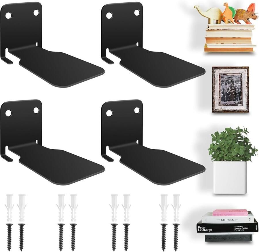 Zwevende Boekenkasten Set van 4 Onzichtbare Wandplanken van Metaal voor Slaapkamer Woonkamer Kantoor en Bibliotheek