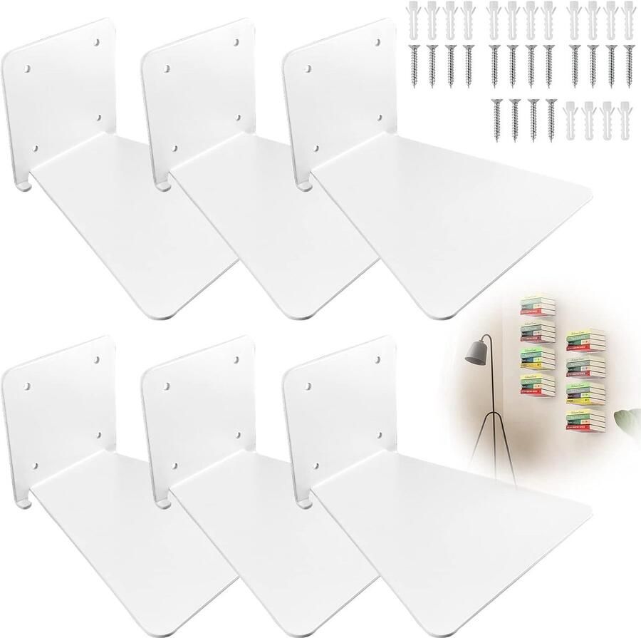Zwevende boekenplank Multifunctionele wandplanken Set van 6 Witte kleur Metalen materiaal