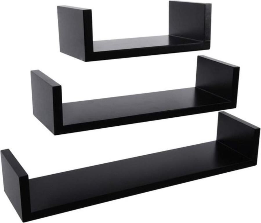 Zwevende Boekenplank Wandplank voor tegen de muur Set van 3 Wandplanken Wandrek Fotoplank kinderkamer Zwart Hout MDF