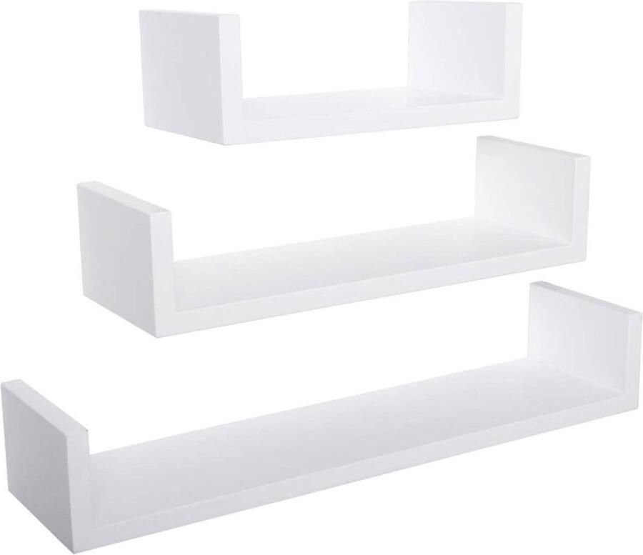 Zwevende Boekenplank Wandplank voor tegen de muur Set van 3 Wandplanken Wandrek Fotoplank kinderkamer Wit Hout MDF