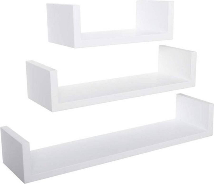Zwevende Boekenplank Wandplank voor tegen de muur Set van 3 Wandplanken Wandrek Fotoplank kinderkamer Wit Hout MDF