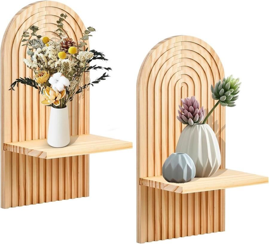 Zwevende Boho Wandplank van Hout met Verborgen Ophanging voor Woonkamer Slaapkamer en Hal