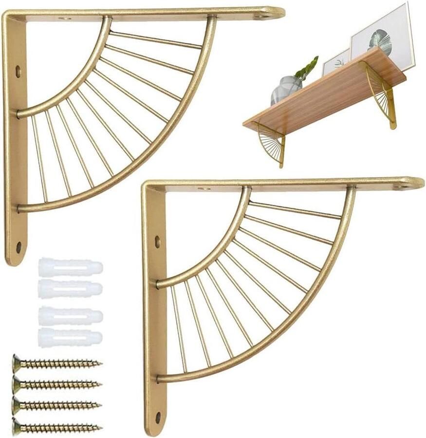 Zwevende driehoekige wandplanken van roestvrij staal set van 2 Gouden wanddecor voor keuken en slaapkamer