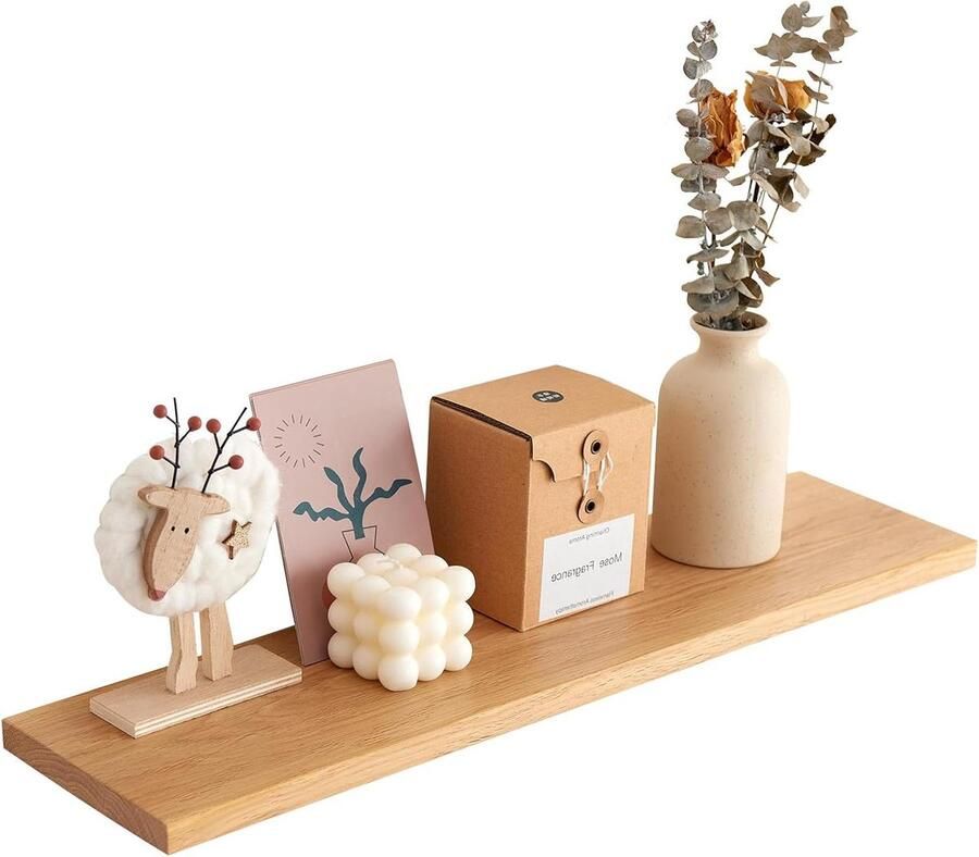 Rustieke zwevende eikenhouten plank voor wandmontage massief houten boekenplank voor tijdschriften decoratieve displayplank (40 cm) voor woonkamer badkamer en slaapkamer