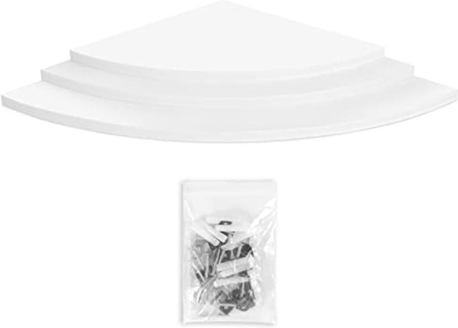 Zwevende Hoekplanken Set van 3 Wit PVC Wandrek voor Hoekopslag