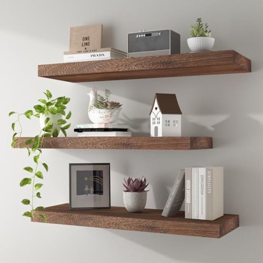 Zwevende houten planken 61 cm set van 3 voor wandrek in slaapkamer of woonkamer