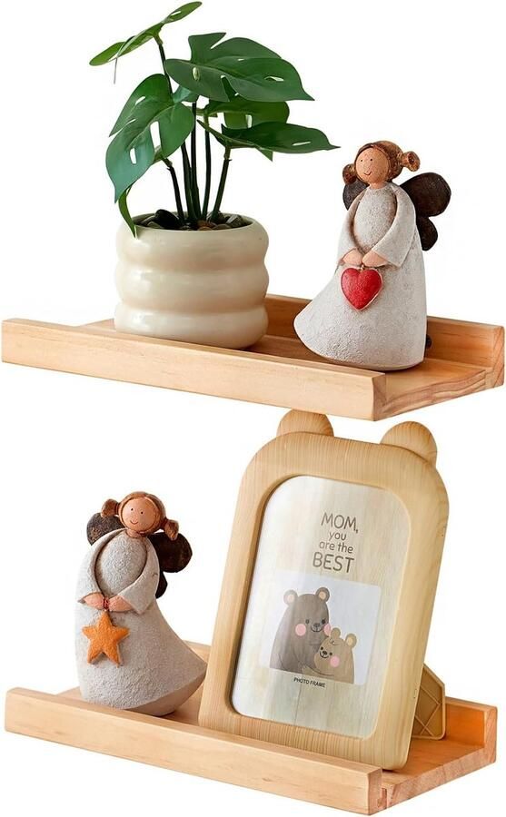 Zwevende Houten Planken Set van 2 Wandplanken voor Fotolijsten en Decoratie