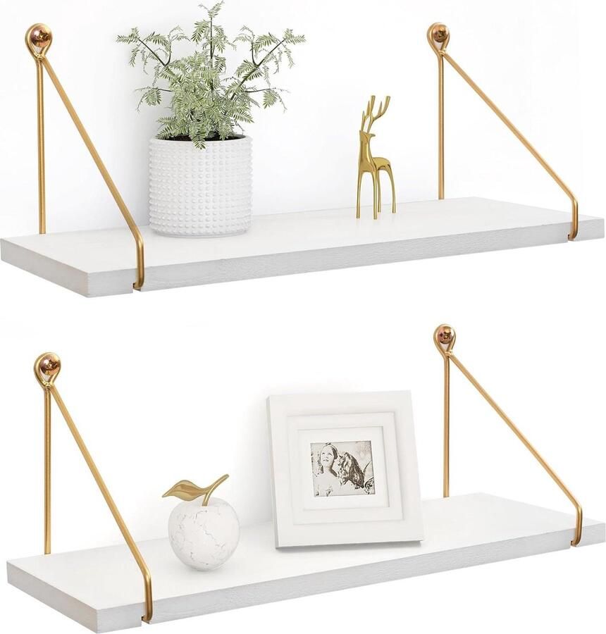 Witte zwevende planken hout voor wandmontage met metalen beugels rustieke houten opslag accessoires plank voor badkamer keuken slaapkamer woonkamer kantoor plant display set van 2 hexagon shelves