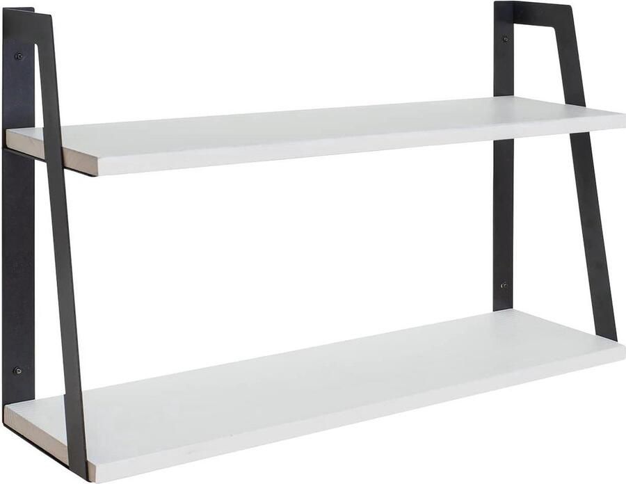 Zwevende Houten Wandplank 2-Laags industrieel geschikt voor elke kamer 1 stuk wit massief hout en staal