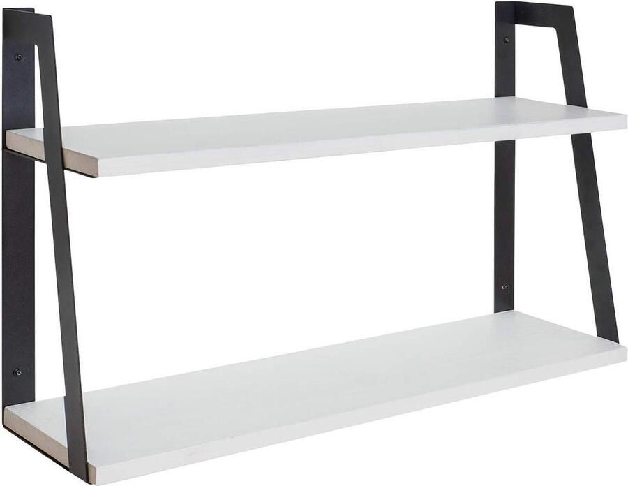Zwevende Houten Wandplank 2-Laags Industrieel Rustiek Keuken Woonkamer Slaapkamer Kinderkamer Muurdecoratie Massief Hout Staal Wit Wandplanken & -rekken