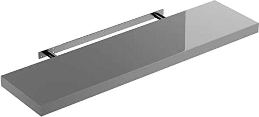 Zwevende Houten Wandplank met Bevestiging 90 cm Hoogglans Grijs 15 kg Draagkracht voor Keuken Woonkamer Kantoor en Badkamer