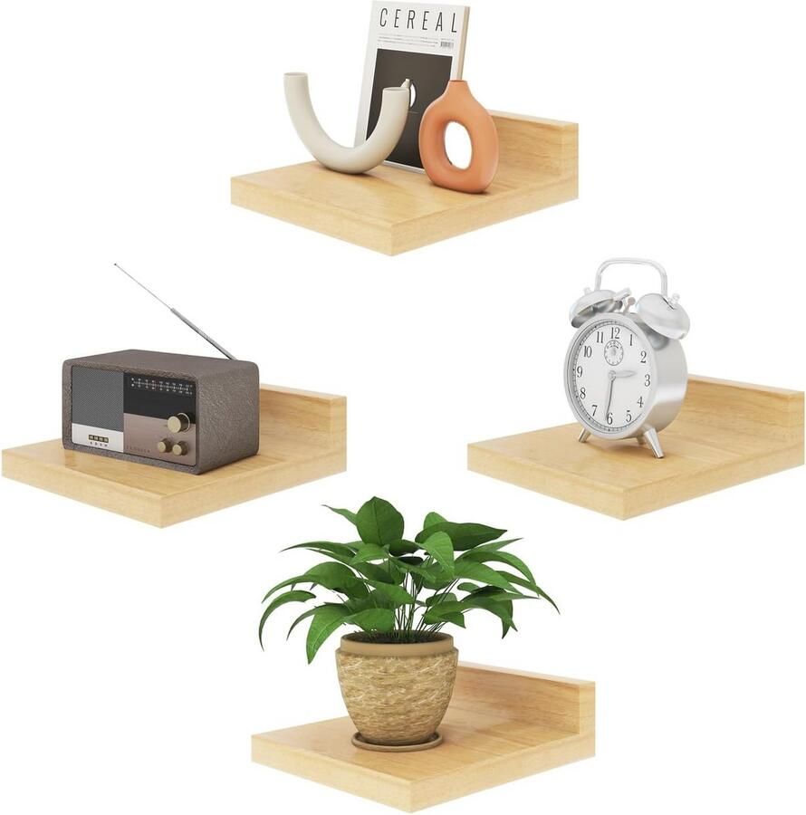 Zwevende Houten Wandplank Set van 4 Displayrekken voor Slaapkamer Badkamer Keuken