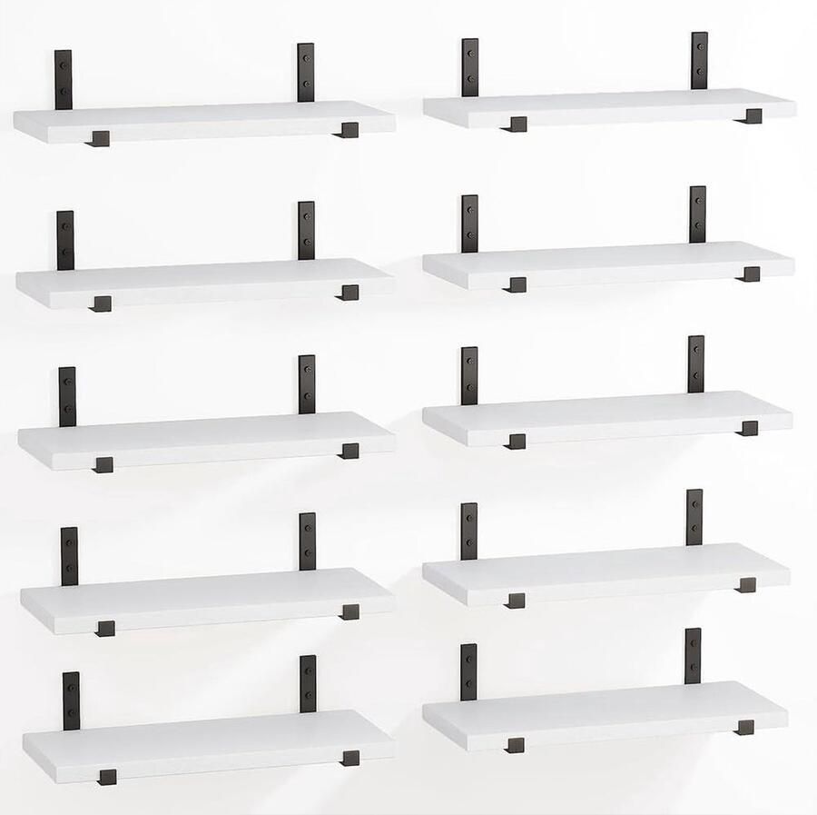 Zwevende houten wandplanken set multifunctioneel 10 stuks wit hout