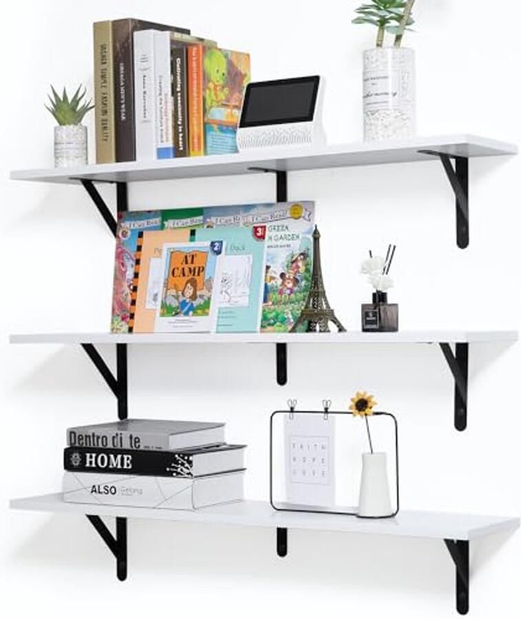 Zwevende houten wandplanken set van 3 Massief hout voor stijlvolle wanddecoratie