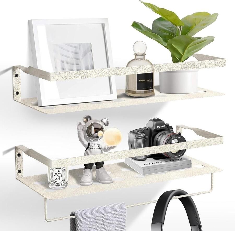 Zwevende ijzeren wandplank plank met handdoekstang wandophangorganizer set van 2 slaapkamer badkamer woonkamer keuken kantoor wasruimte