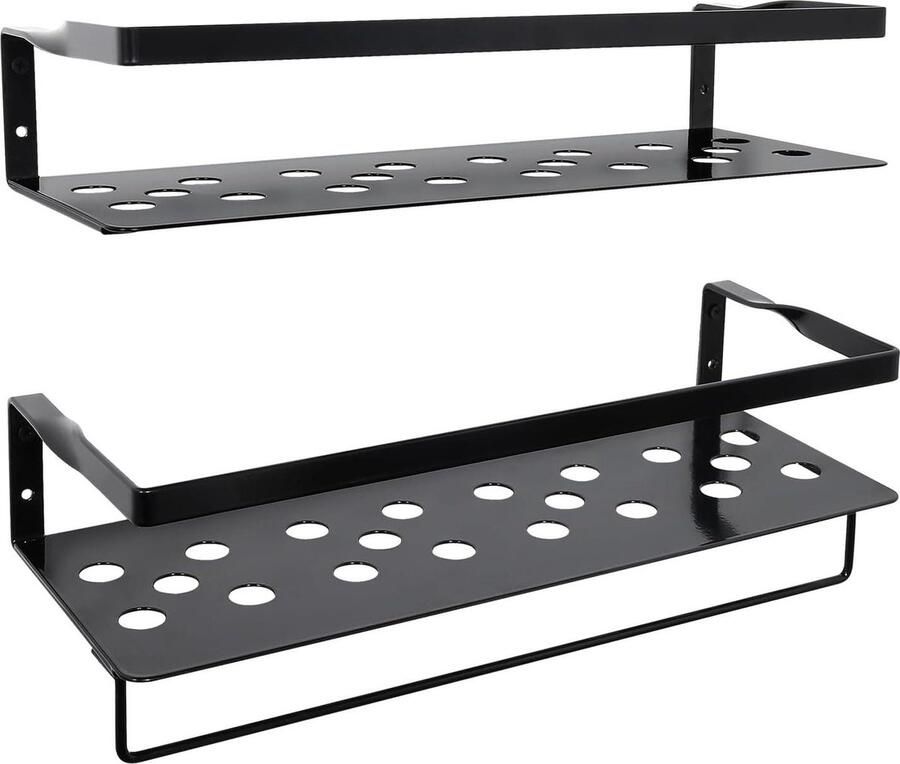 Zwevende ijzeren wandplanken decoratieve set van 2 slaapkamer badkamer zwart