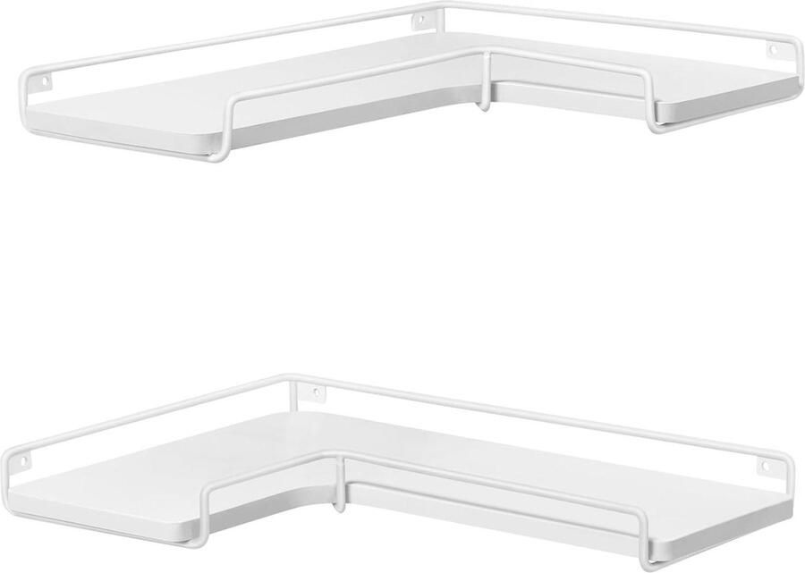 Zwevende L-vormige hoekplanken set van 2 in industriële stijl voor muur wit (Cloud White)