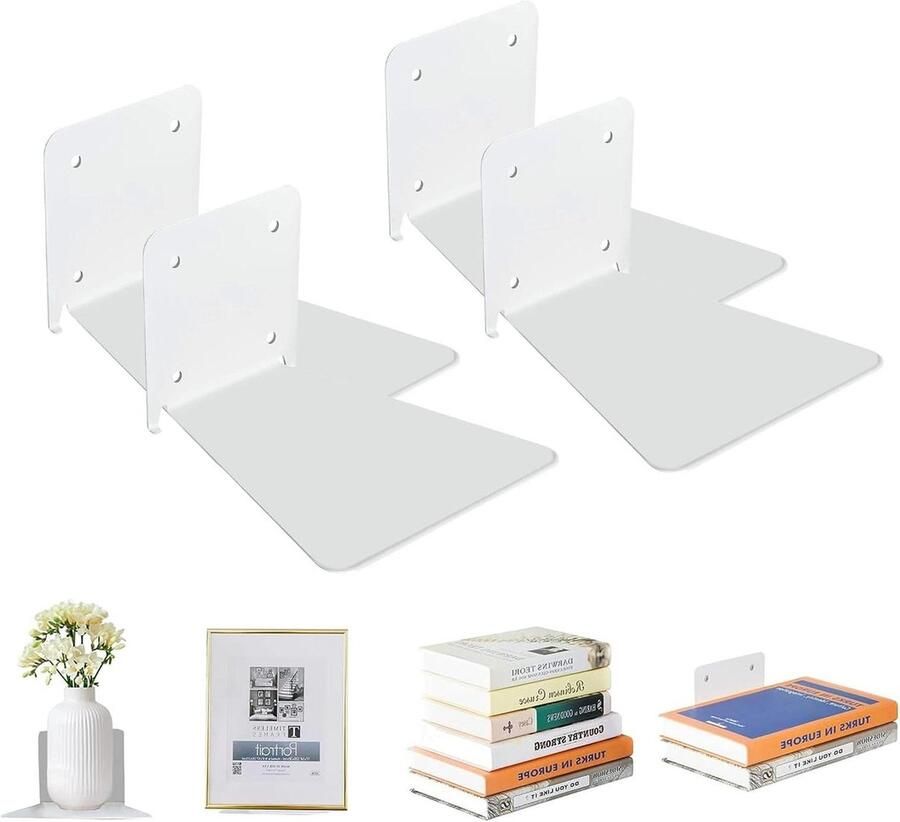 Zwevende onzichtbare boekenkast planken muur slaapkamer thuis kantoor keuken multifunctionele wandplanken wit (4 stuks)