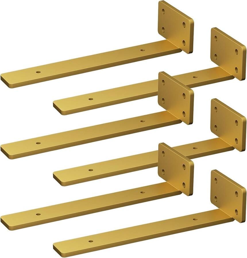 Zwevende Onzichtbare L-Plankhouders Industrieel Design 6 stuks Goud Metaal 30 cm