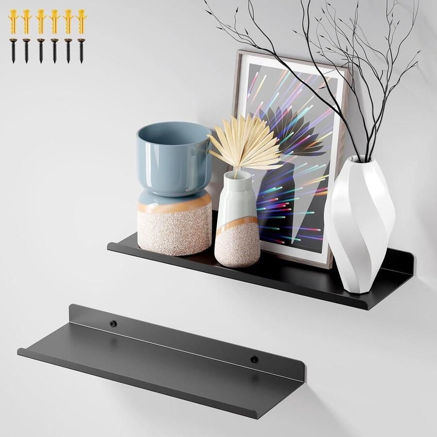 Zwevende Plank 30 cm Breed 2 Stuks Zwarte Plank 10 kg Draagvermogen Ideale Wandplank voor Woonkamer Keuken Slaapkamer en Kantoor