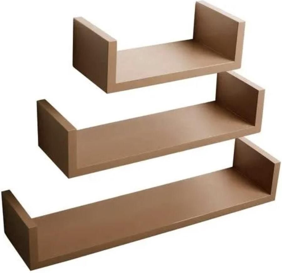 Bolt Edge Zwevende Plank Bruin Hout Wandplank Set van 3 Voor Kinderkamer