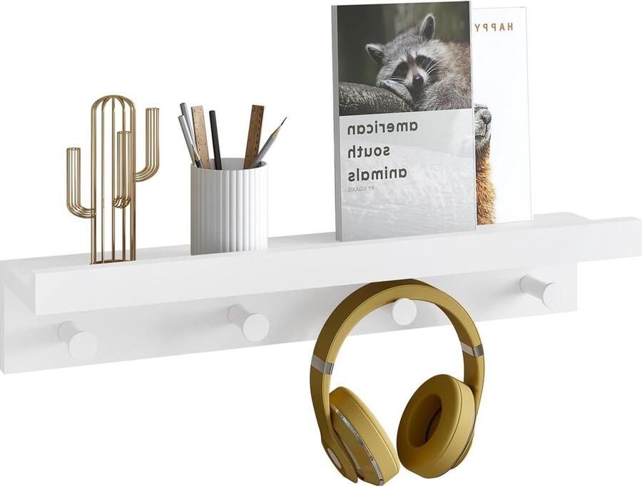 Zwevende plank met haken voor kinderkamer wit wandrek voor wanddecoratie slaapkamer WOLTU RG9510ws