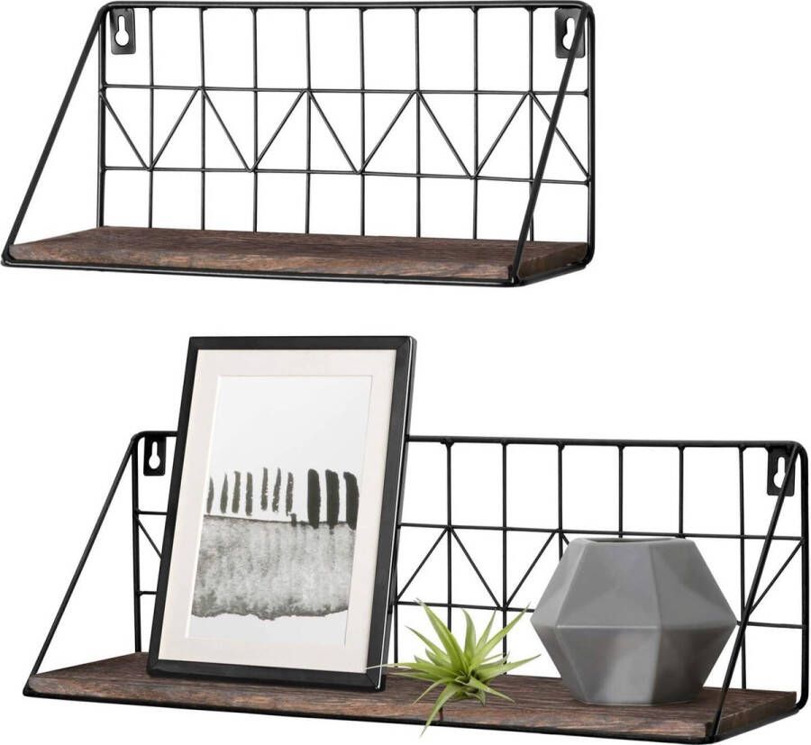 Zwevende plank moderne wandgemonteerde planken rustieke opbergplanken met metaaldraad rekken wooncultuur voor badkamer slaapkamer keukenrek hangrek set van 2