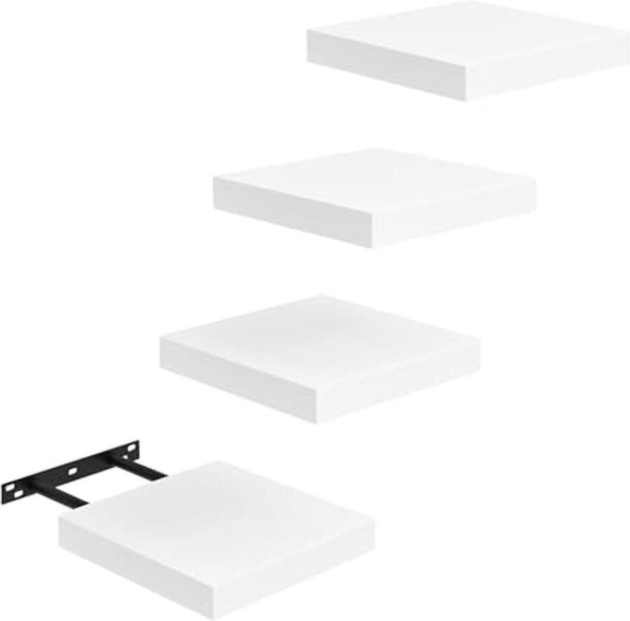 Zwevende Plank Set van 4 Compacte Wandplank van MDF voor Badkamer Keuken en Hal 20 x 20 cm