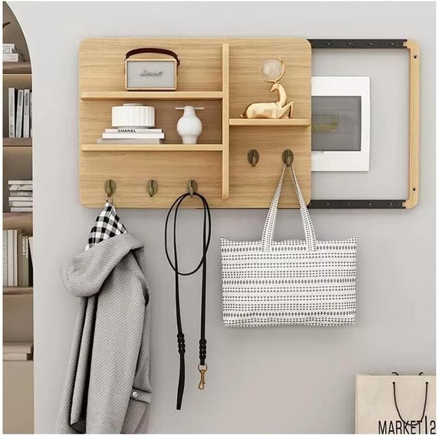 Zwevende Plank voor Opbergruimte Stijlvolle Wandplank van Massief Hout Perfect voor Kleding Tassen en Sleutels