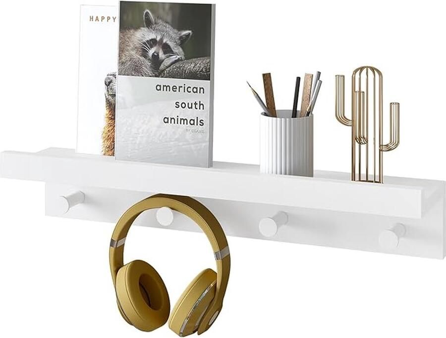 Zwevende plank wandrek met haken kinderhangrek garderobehaken wit zwevend rek voor kinderkamer wanddecoratie woonkamer slaapkamer van MDF RG9510ws