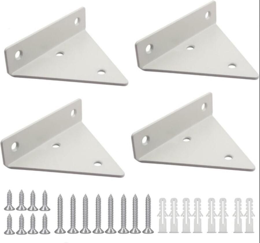 Zwevende Plankbeugel 80*100mm Zwevende Plankbeugel Drijvende Metalen Driehoekige Plankbeugel Verborgen Wandplankbeugel Met 16 Schroeven Geschikt voor Woonkamer Slaapkamer Badkamerdecoratie Wit 4 Stuks