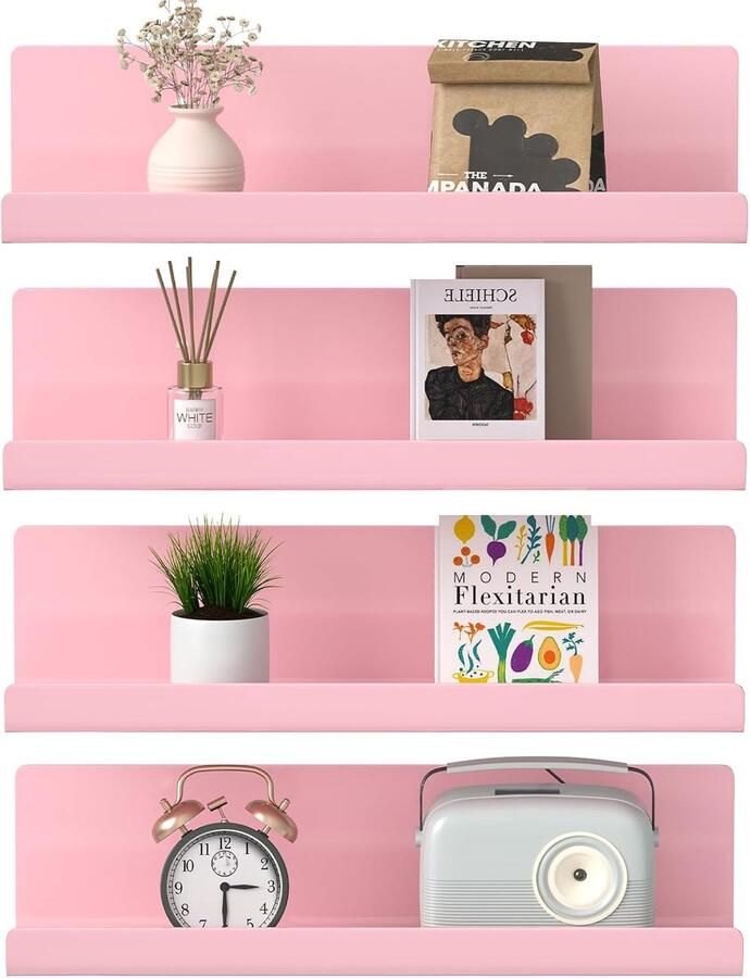 Zwevende planken set van 4 wandplanken voor foto's en decoratie roze voor woonkamer slaapkamer badkamer en meer