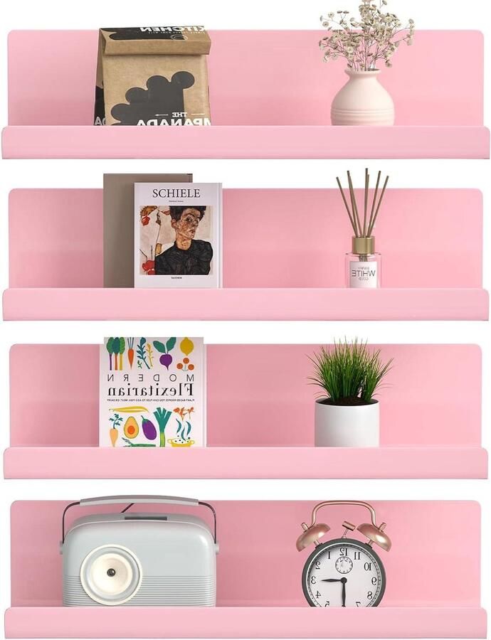 Zwevende planken decoratieve wandplanken set van 4 roze kunststof