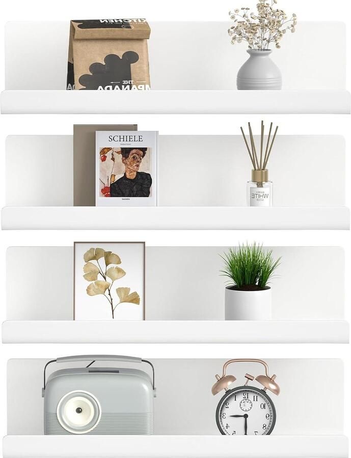 Zwevende planken decoratieve wandplanken set van 4 wit kunststof