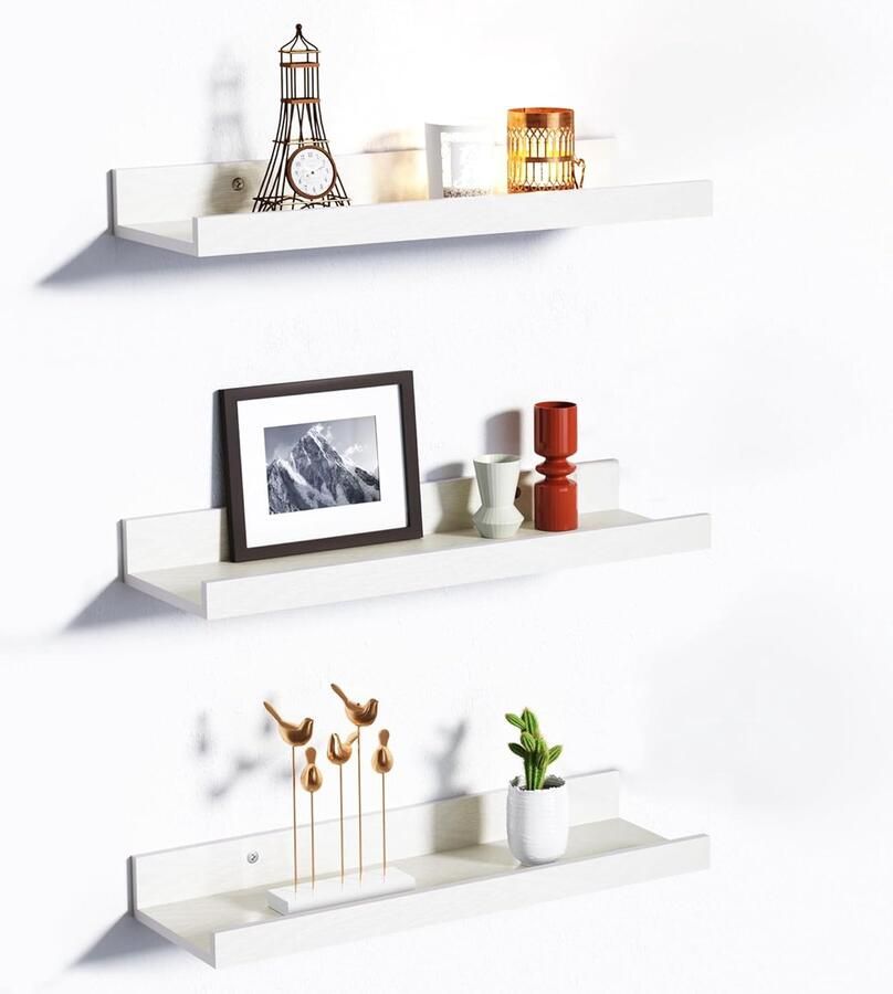 TheLau Stijlvolle Set van Drie Witte Zwevende Wandplanken voor Elke Kamer