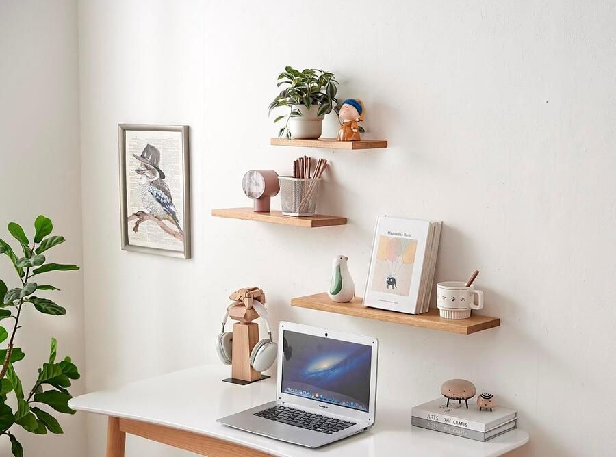 Zwevende Planken Hout Massief 30cm Klein Wandrek Eiken Display Wandplank voor Woonkamer Badkamer Slaapkamer Keuken Kantoor Bijkeuken enz (40 cm)