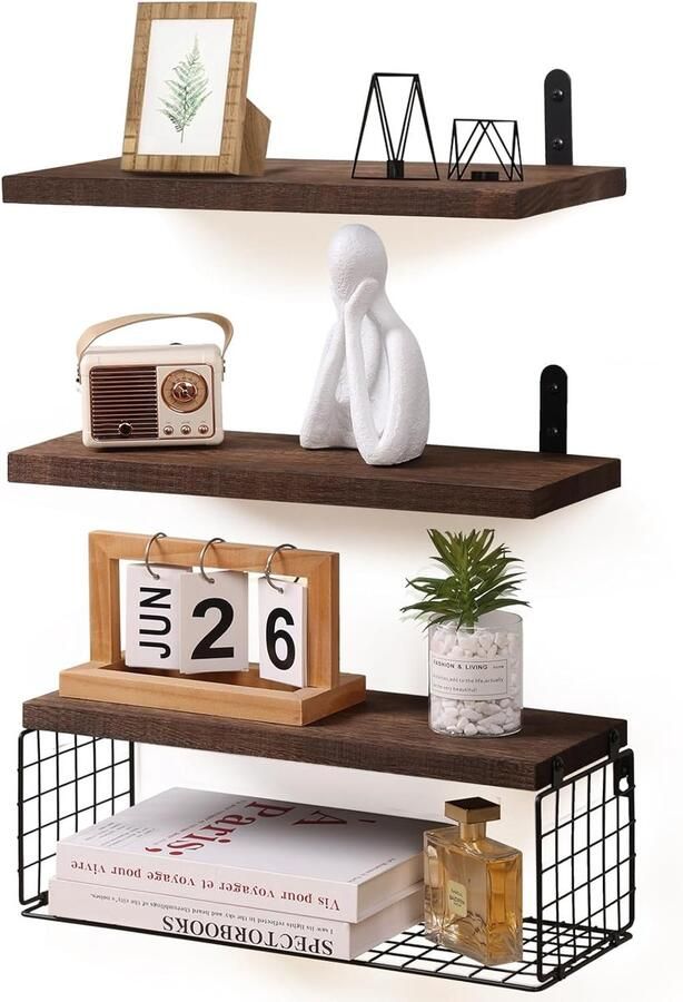 Zwevende planken met draadmand Wandrek met toiletpapierhouder 4 stuks 40 cm