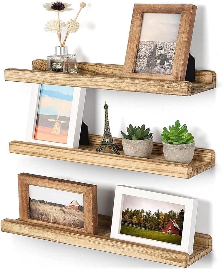 Zwevende planken met rand rustieke wandplanken set van 3 rustiek bruin hout 43 cm