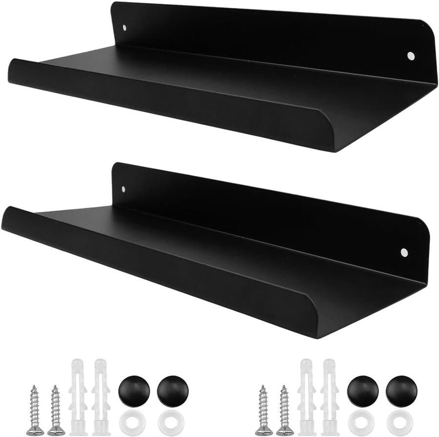 Wandplanken zwart metaal multifunctioneel 2 stuks 28 x 11 cm