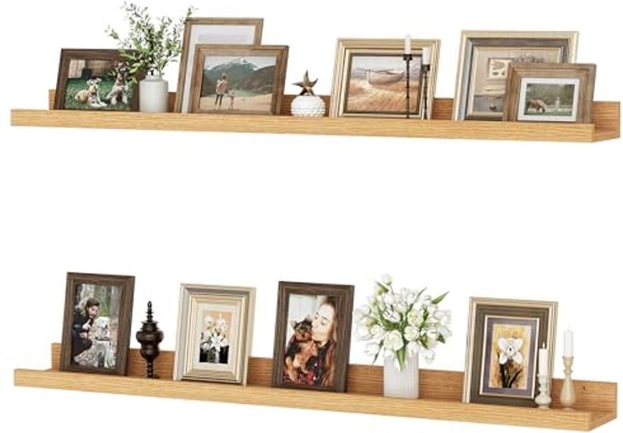 Zwevende planken set van 2 90 cm Natuurlijk Eiken Wandplanken voor Boeken Foto's en Decoratie